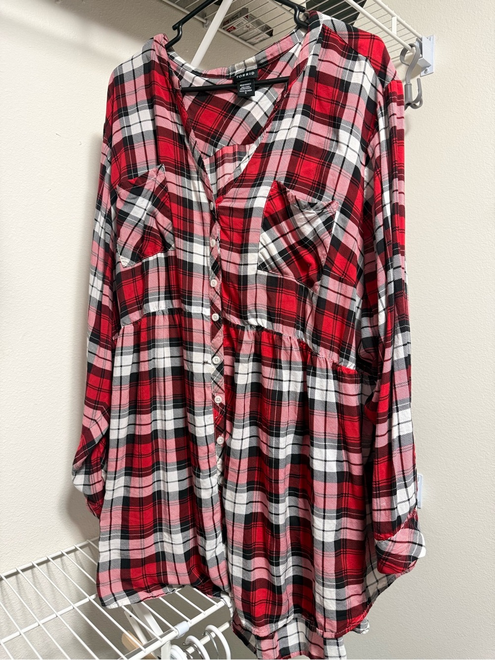 torrid Red, White & Black Plaid Button-Up Tunic